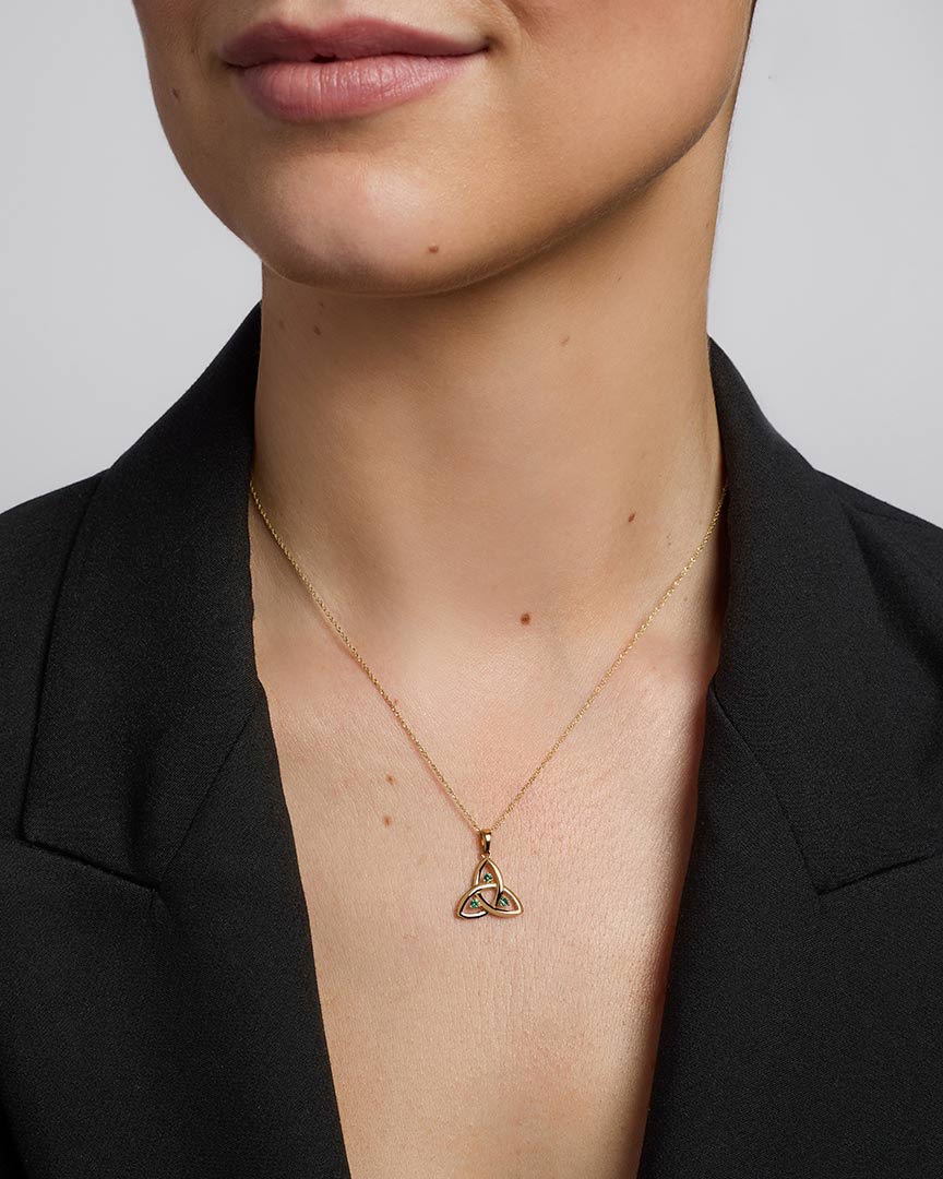 10K Gold Emerald Trinity Knot Pendant - Image 3