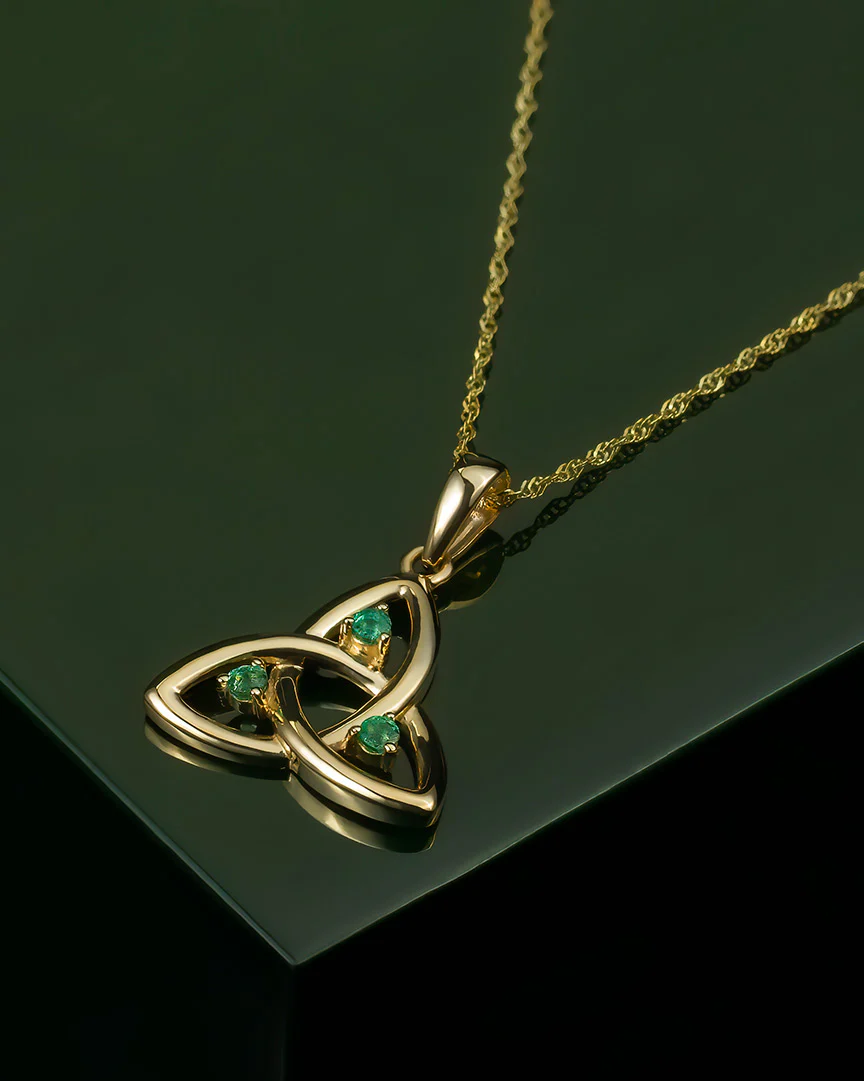10K Gold Emerald Trinity Knot Pendant - Image 4