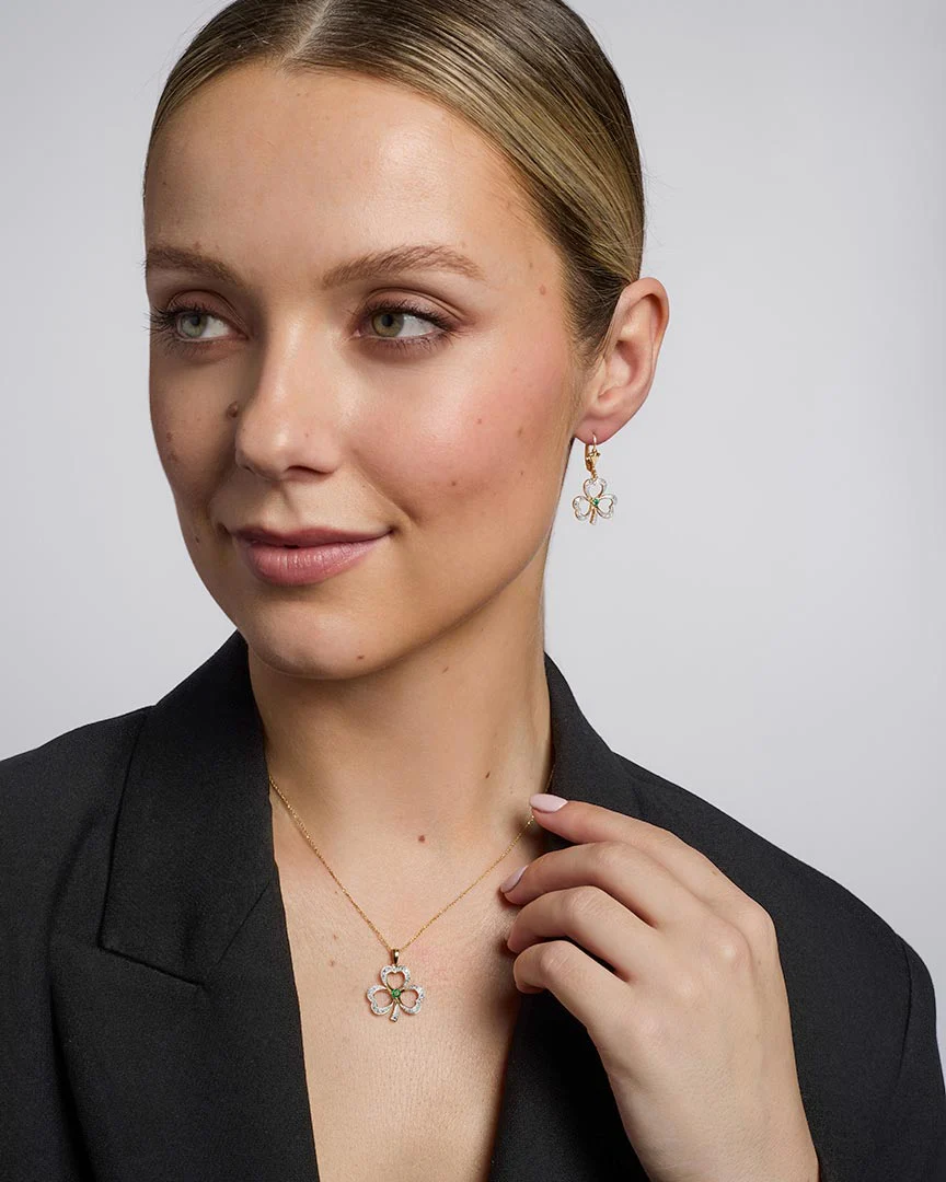 14K Gold Diamond & Emerald Shamrock Necklace - Image 3
