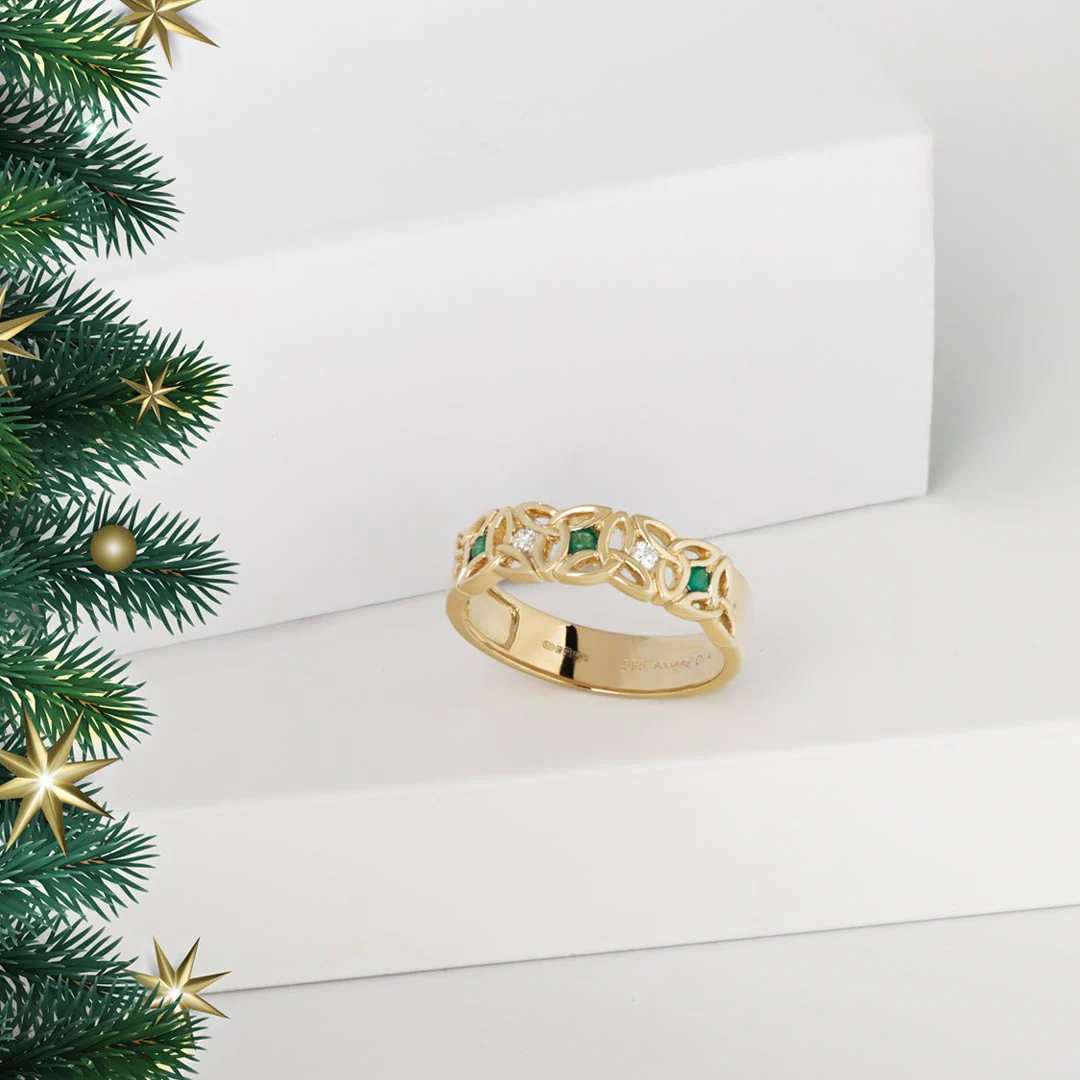 14K Gold Diamond & Emerald Trinity Knot Ring - Image 5