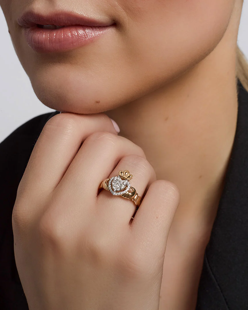 14K Gold Diamond Engagement Claddagh Ring - Image 3