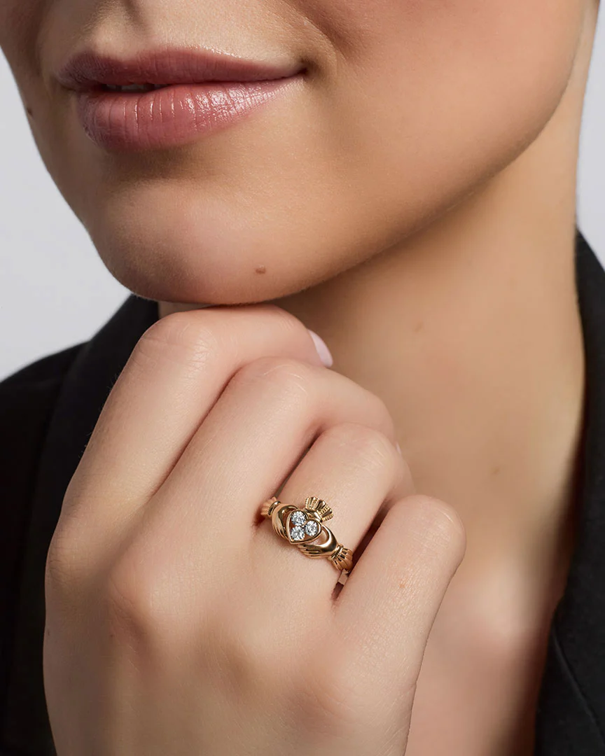 14K Gold Diamond Claddagh Ring - Image 3