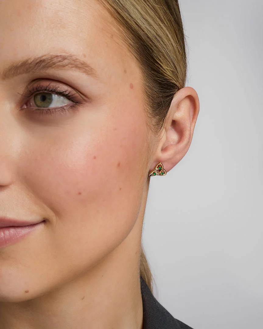 14K Gold Emerald Trinity Knot Earrings - Image 3