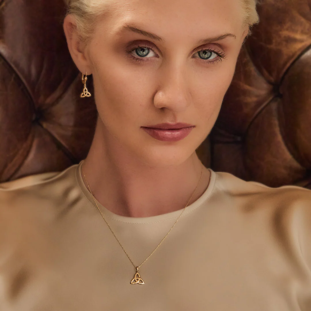 14K Gold Trinity Knot Drop Earrings - Image 5