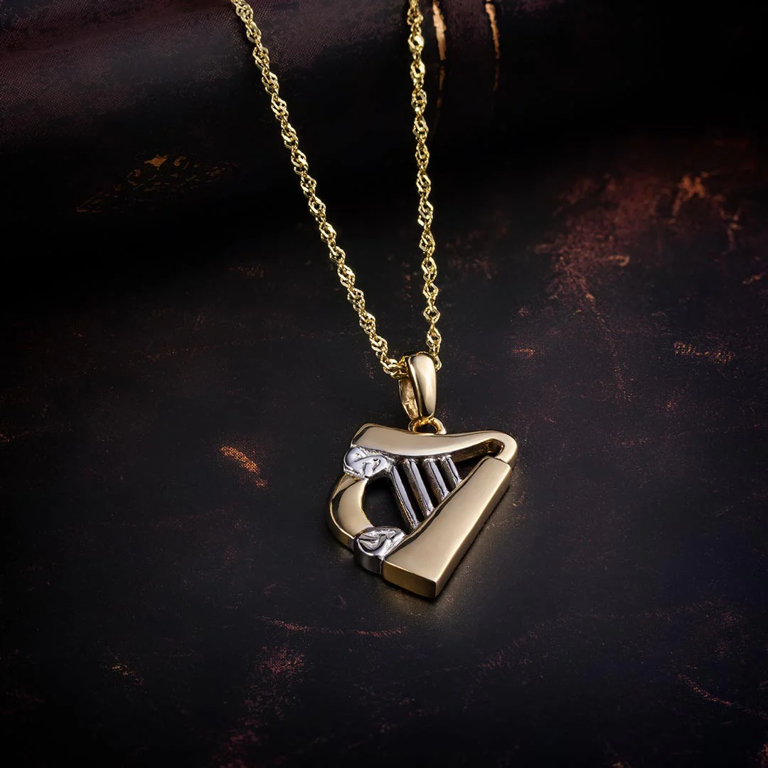 14K Gold Two Tone Harp Pendant - Image 3
