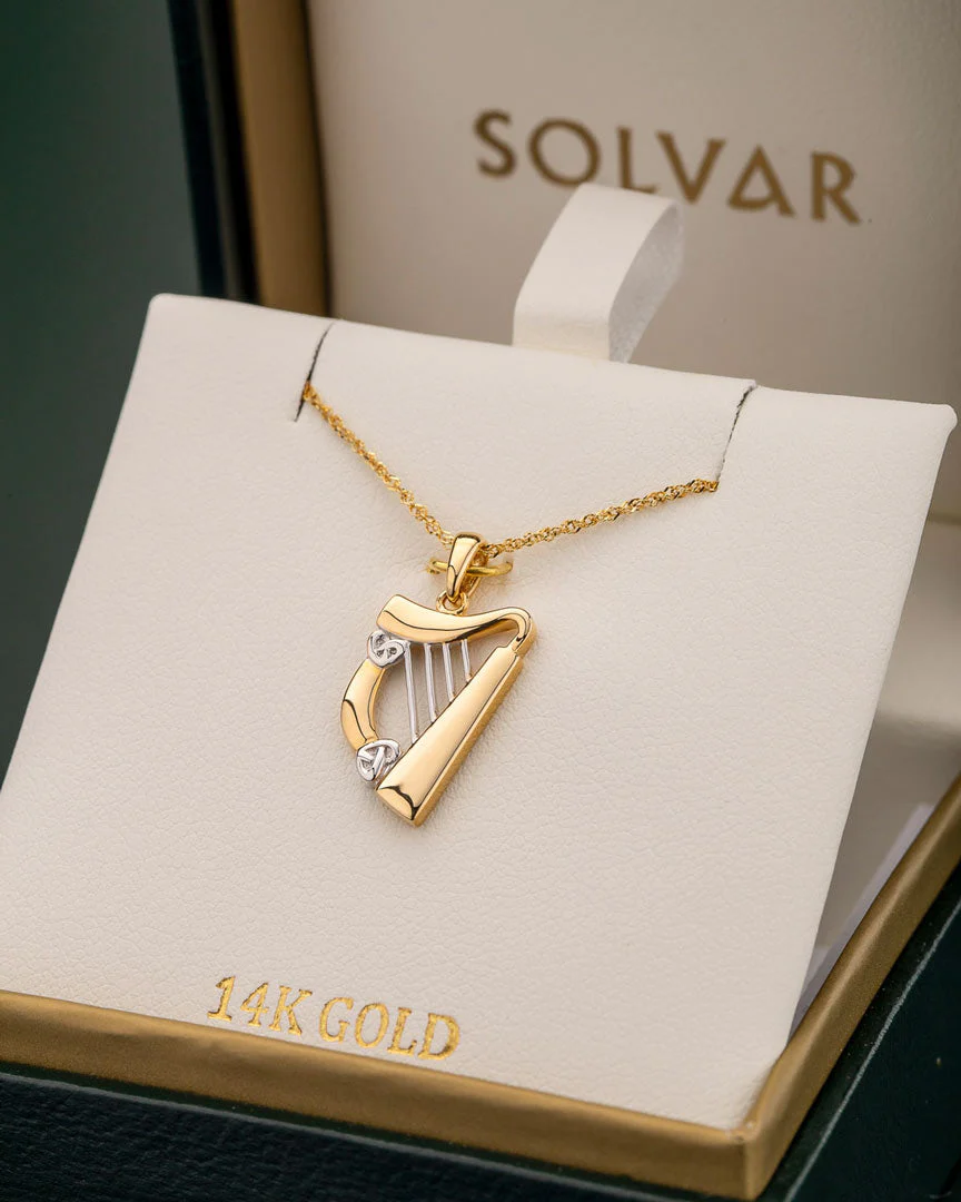 14K Gold Two Tone Harp Pendant - Image 4