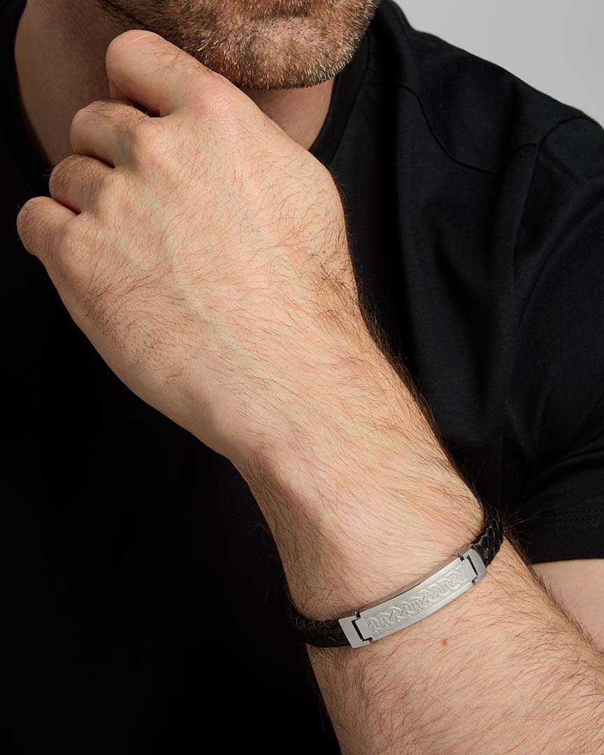 Mens Black Leather Celtic Bracelet - Image 4