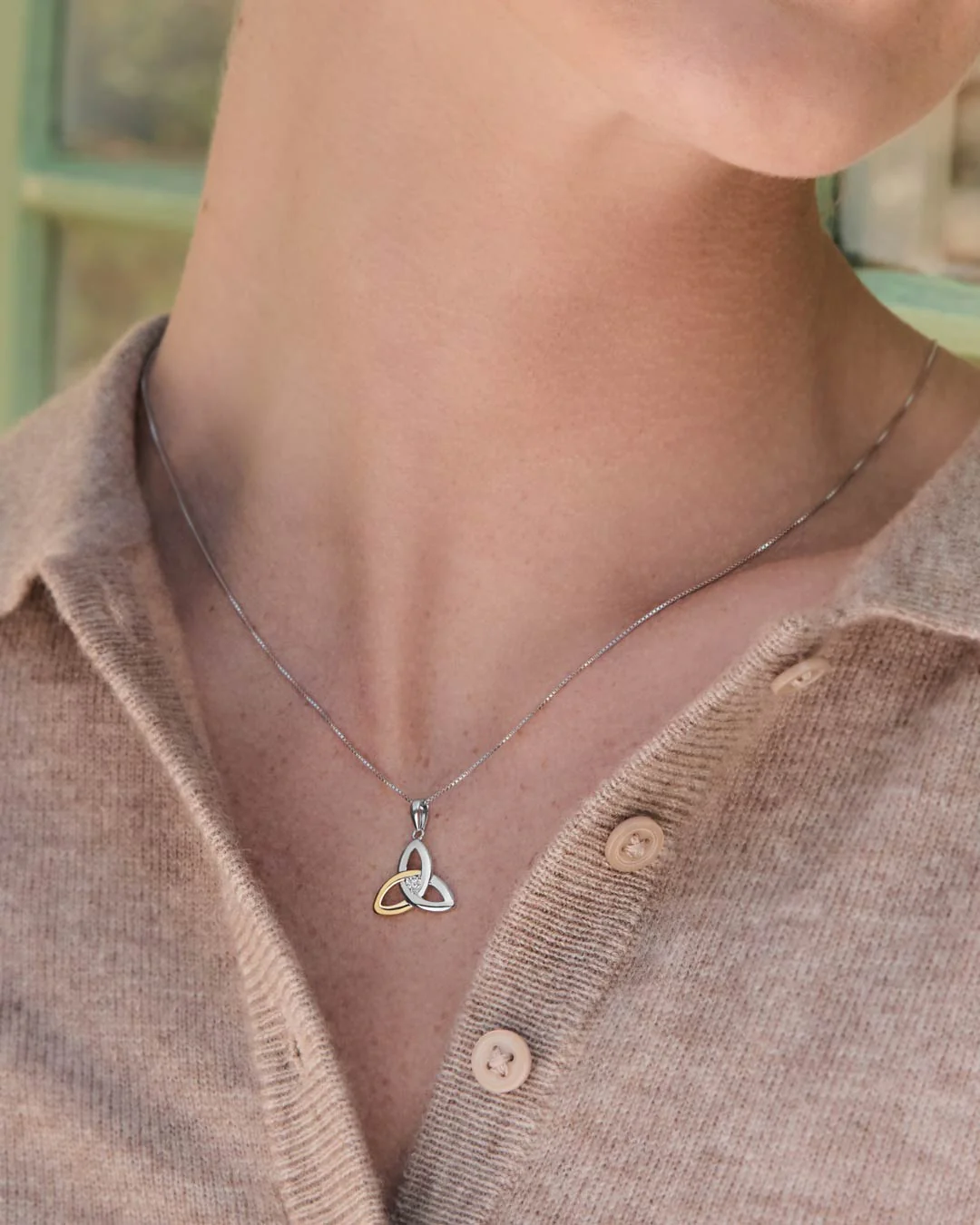 Gold & Silver Diamond Trinity Knot Pendant - Image 3