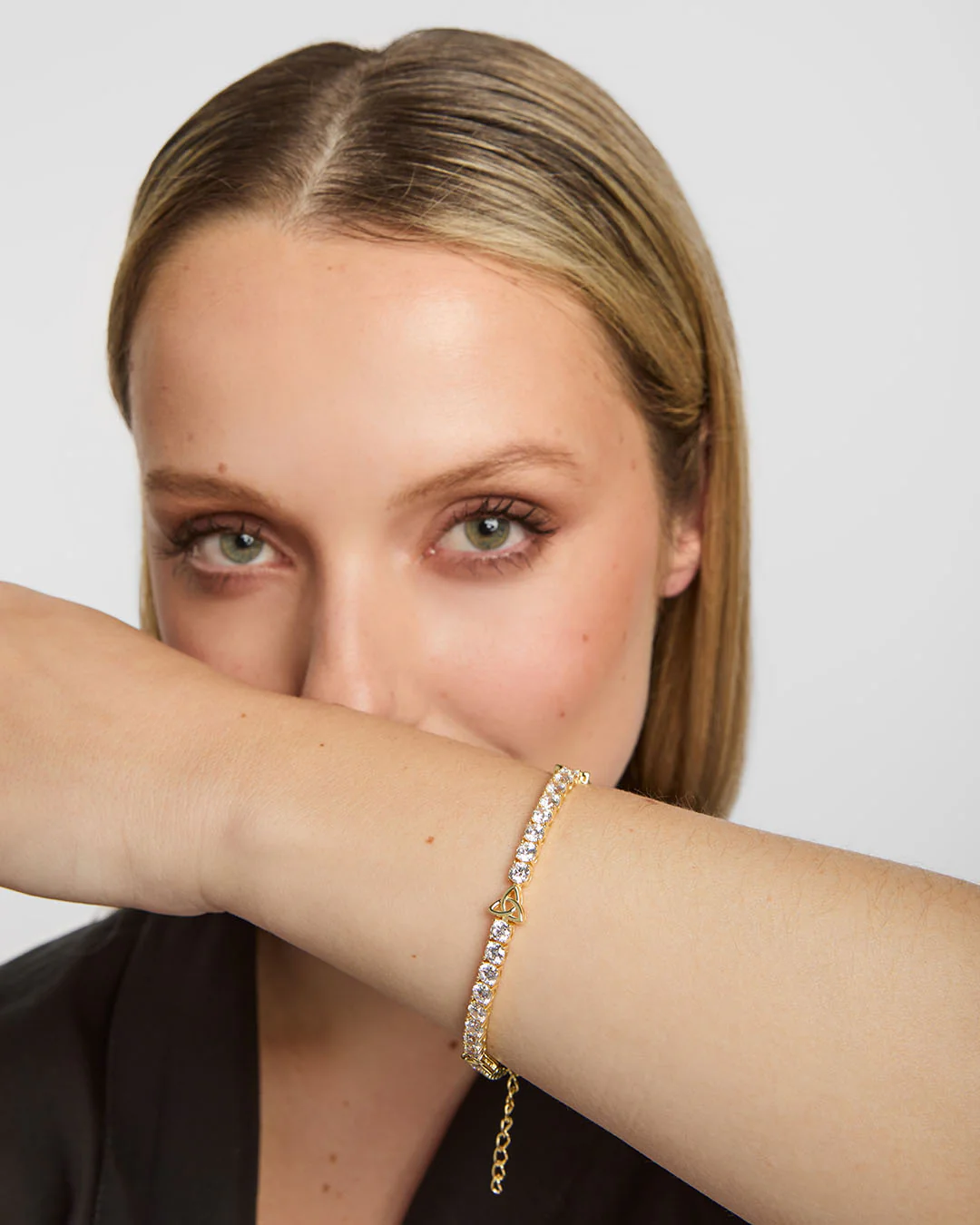 Gold Plated Silver Cz Trinity Knot Tennis Bracelet - Image 4