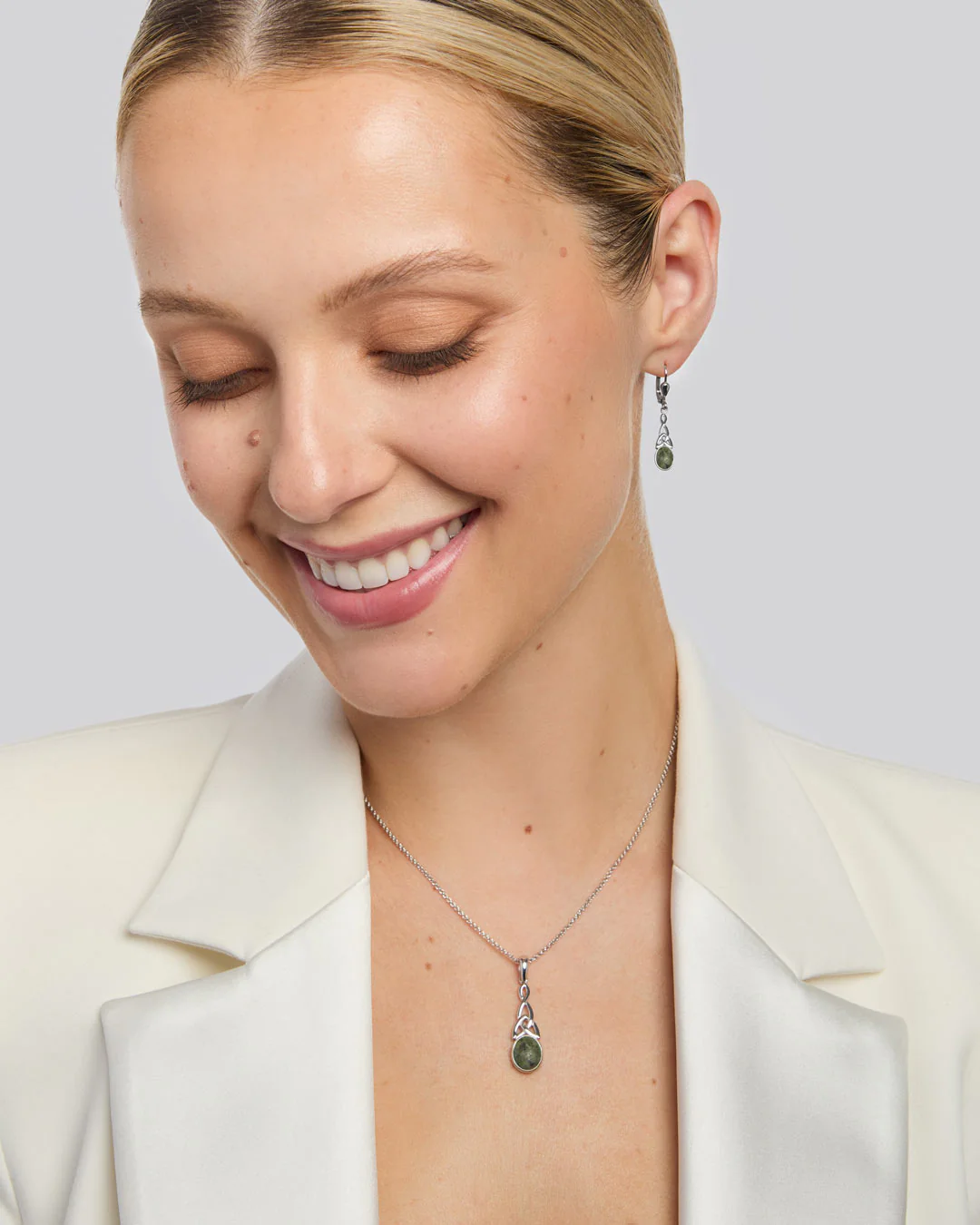 Connemara Marble Long Celtic Knot Drop Earrings - Image 3