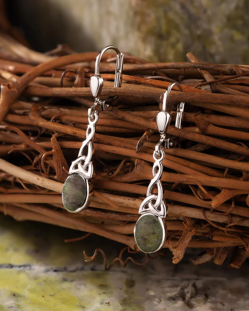 Connemara Marble Long Celtic Knot Drop Earrings - Image 4