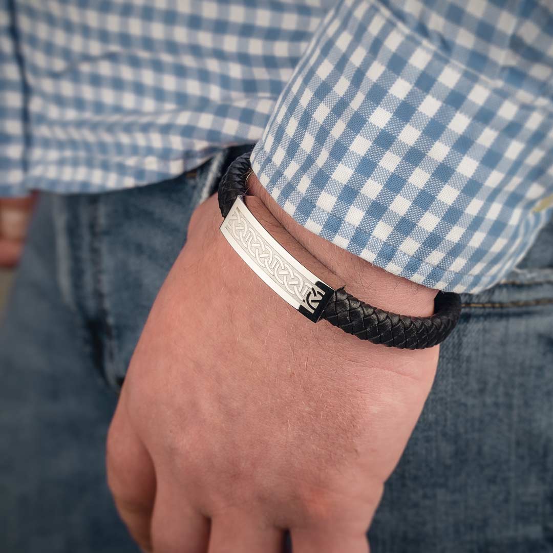 Mens Wide Celtic Leather Bracelet - Image 3