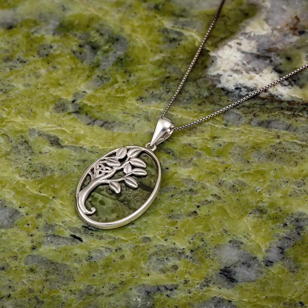 Connemara Marble Oval Irish Tree Of Life Necklace - Image 4