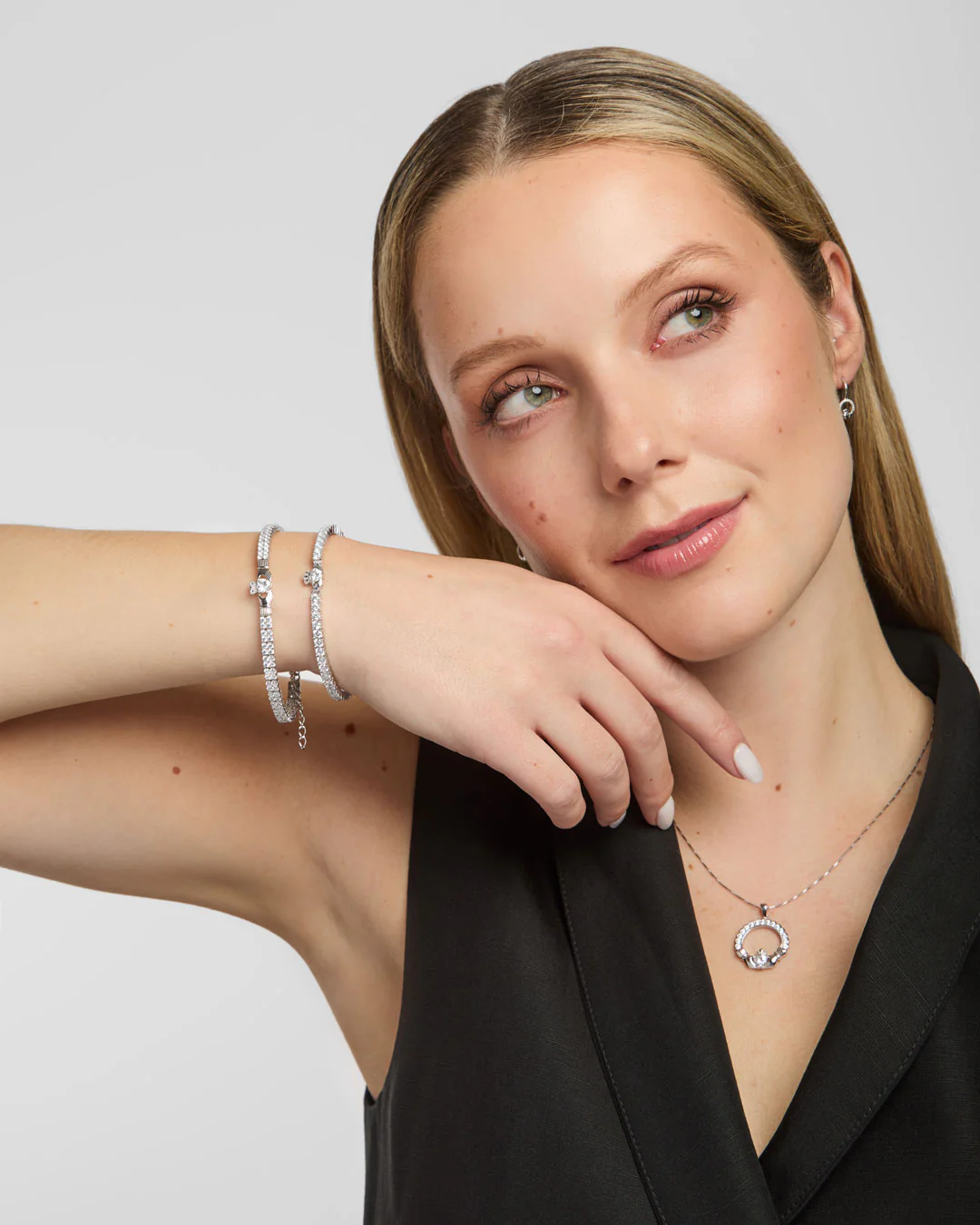 Silver Multi Cz Set Claddagh Tennis Bracelet - Image 3