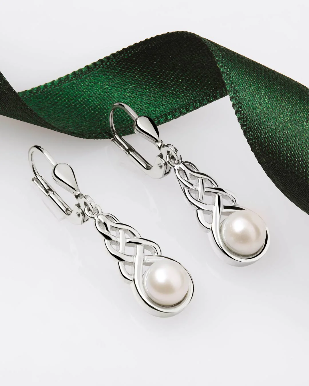 Silver Freshwater Pearl Celtic Drop Earrings - Image 4