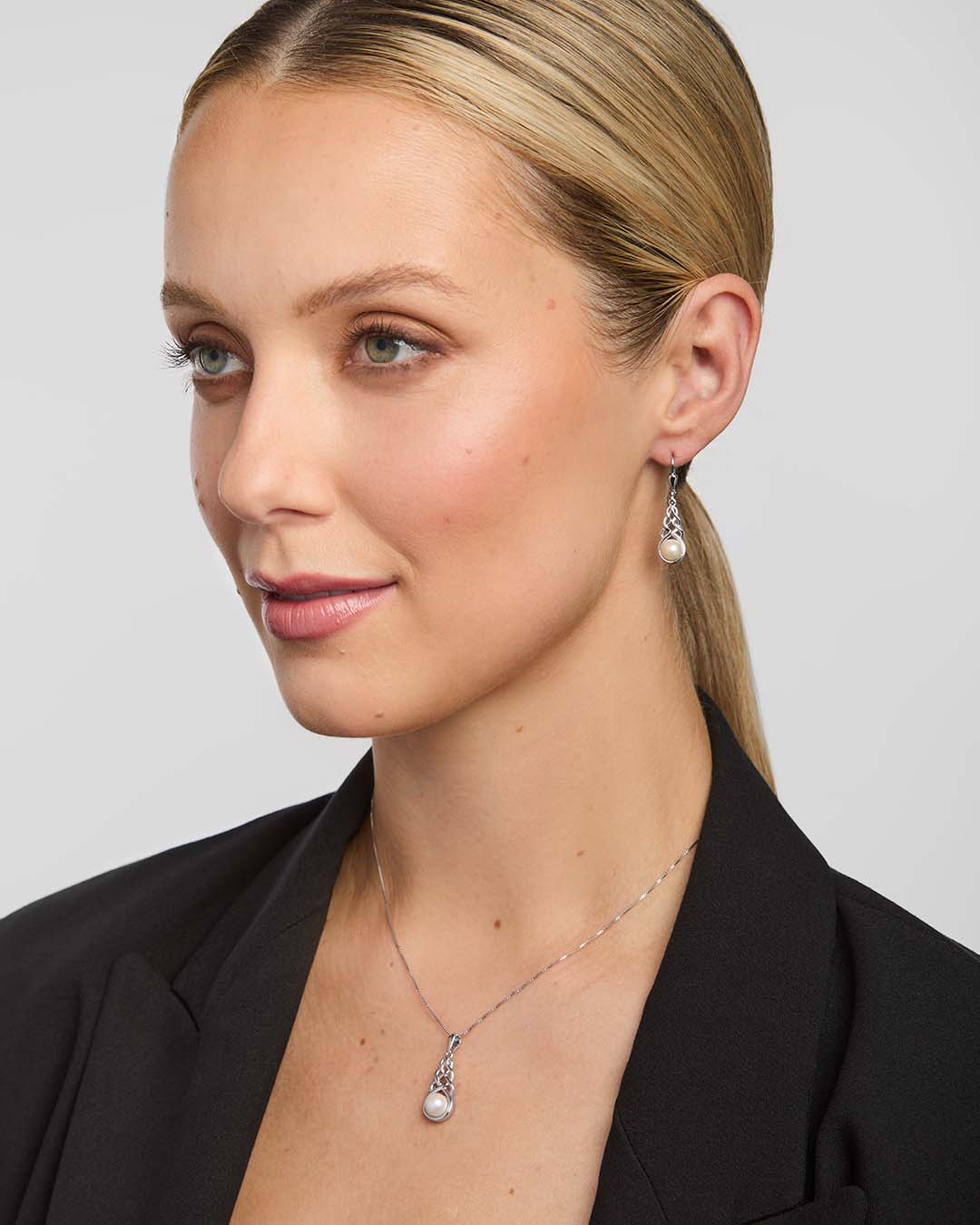 Silver Freshwater Pearl Celtic Drop Earrings - Image 3