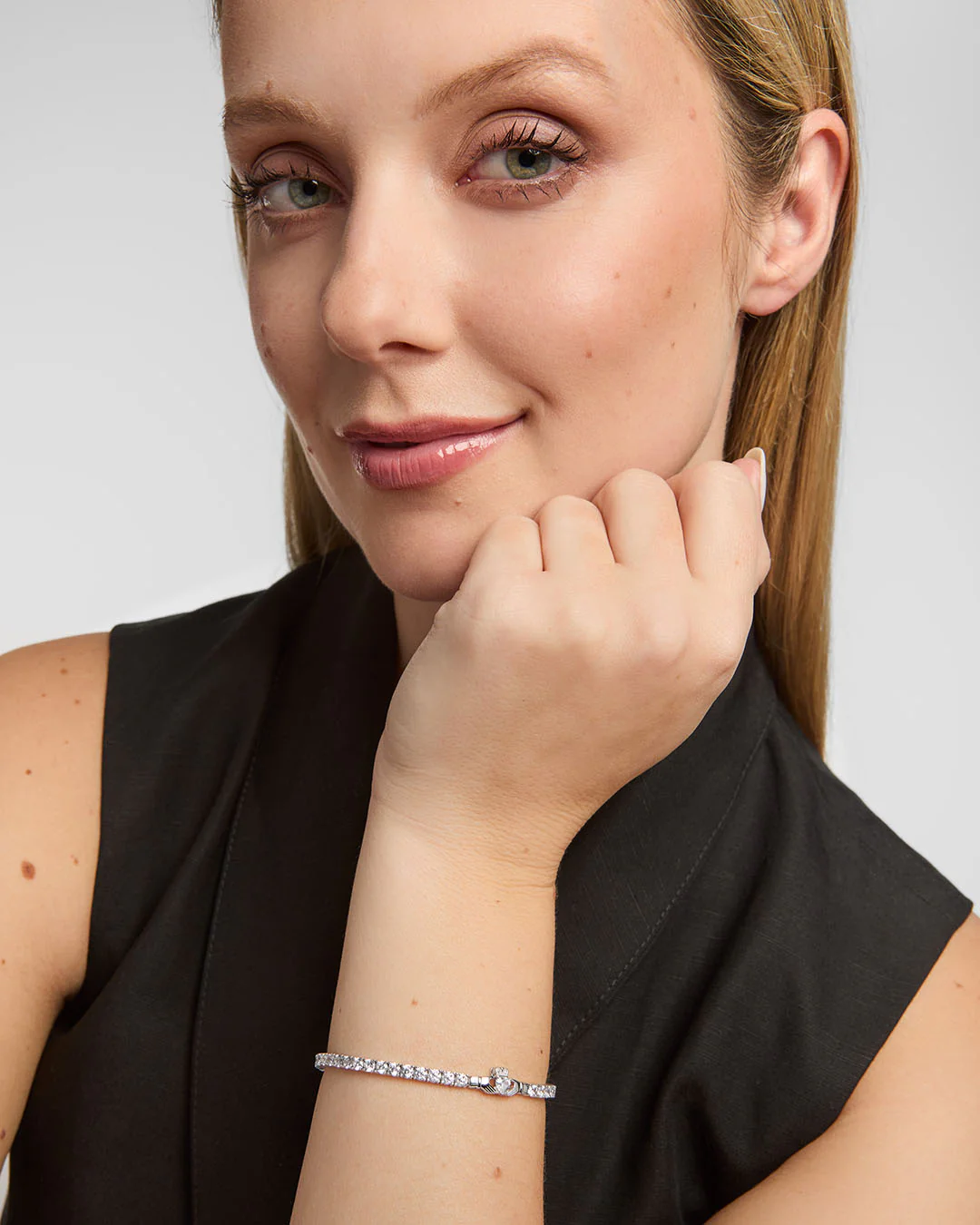 Silver All White Cz Claddagh Tennis Bracelet - Image 3