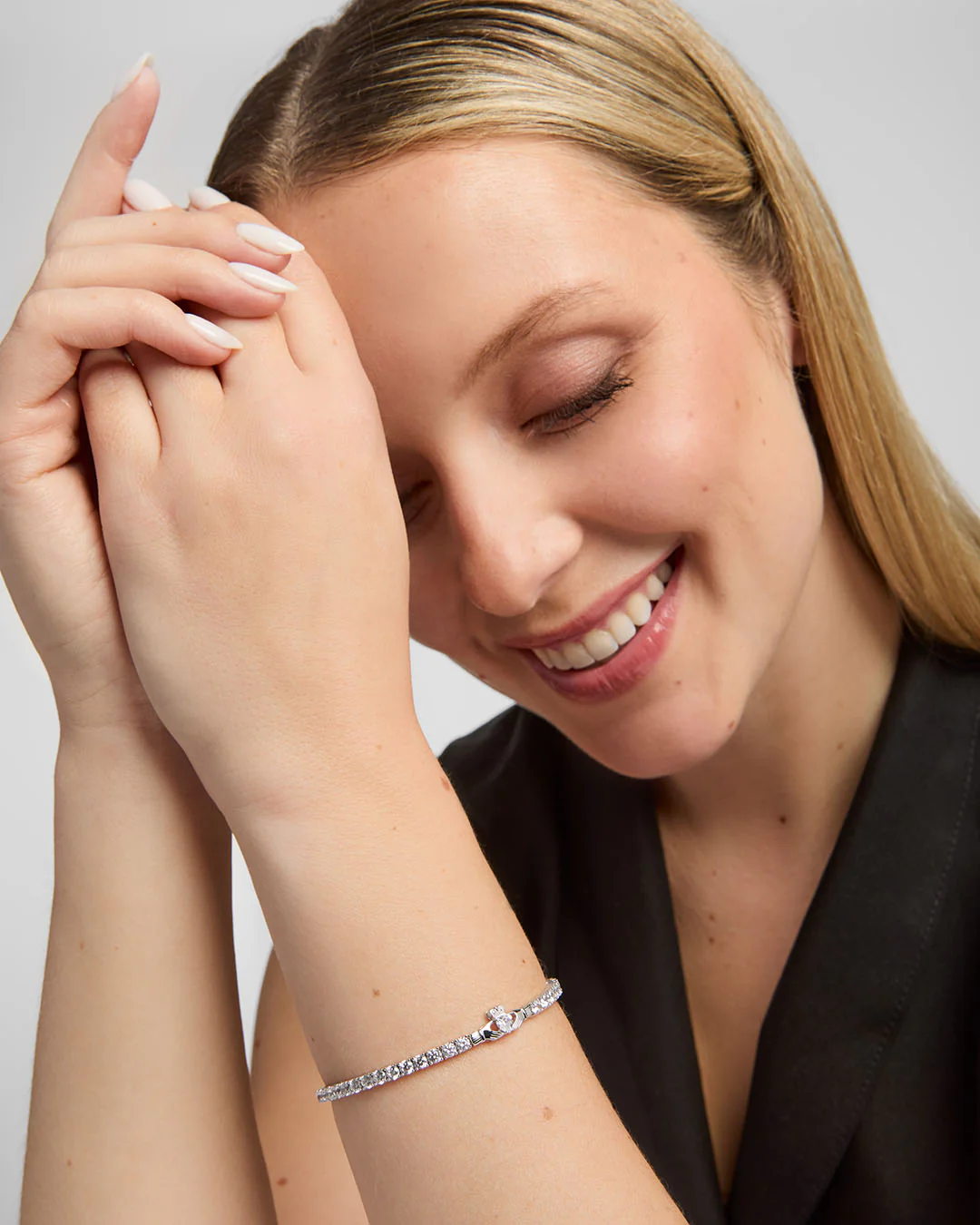 Silver All White Cz Claddagh Tennis Bracelet - Image 4