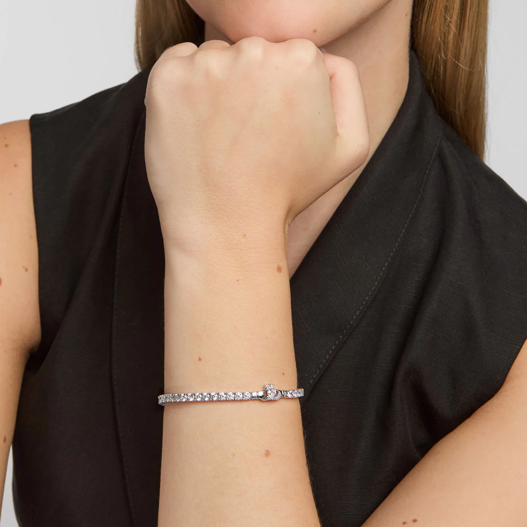 Silver All White Cz Claddagh Tennis Bracelet - Image 5